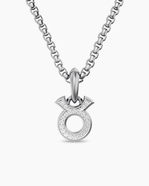 Mens Taurus Amulet in Sterling Silver with Diamonds, 14.5mm