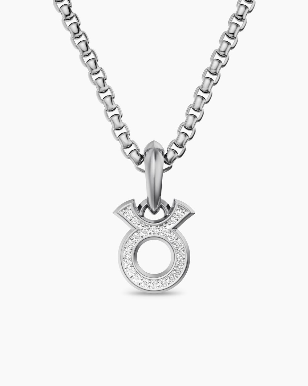 Mens Taurus Amulet in Sterling Silver with Diamonds, 14.5mm