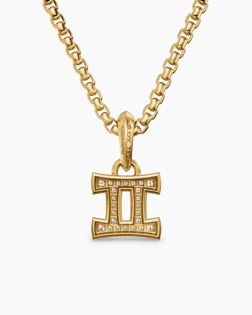 Amulette Gémeaux en or jaune 18 carats avec diamants, 15,2 mm homme