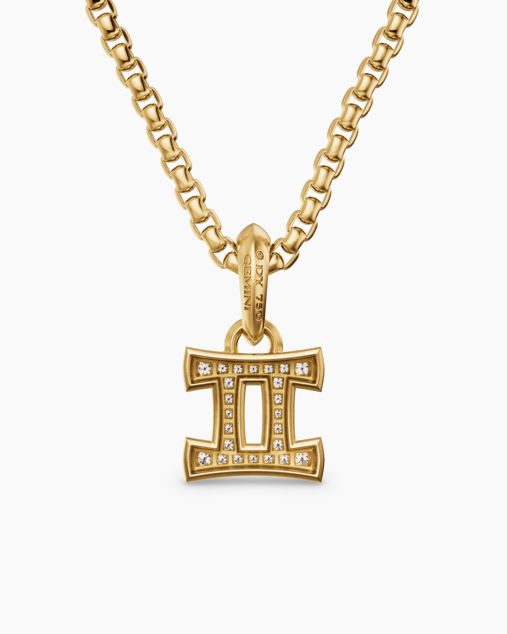 Mens Gemini Amulet in 18K Yellow Gold with Diamonds, 15.2mm