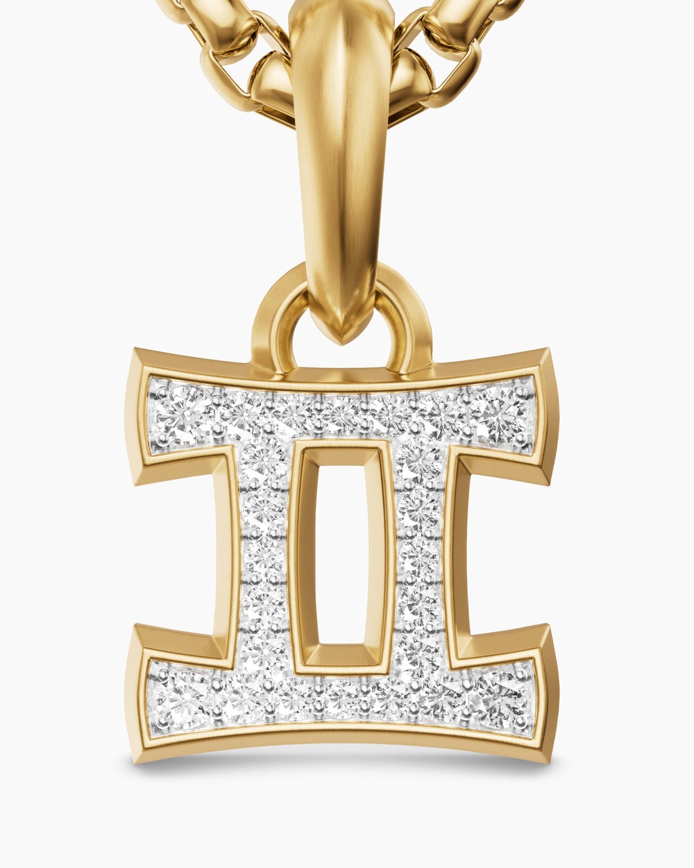 Mens Gemini Amulet in 18K Yellow Gold with Diamonds, 15.2mm
