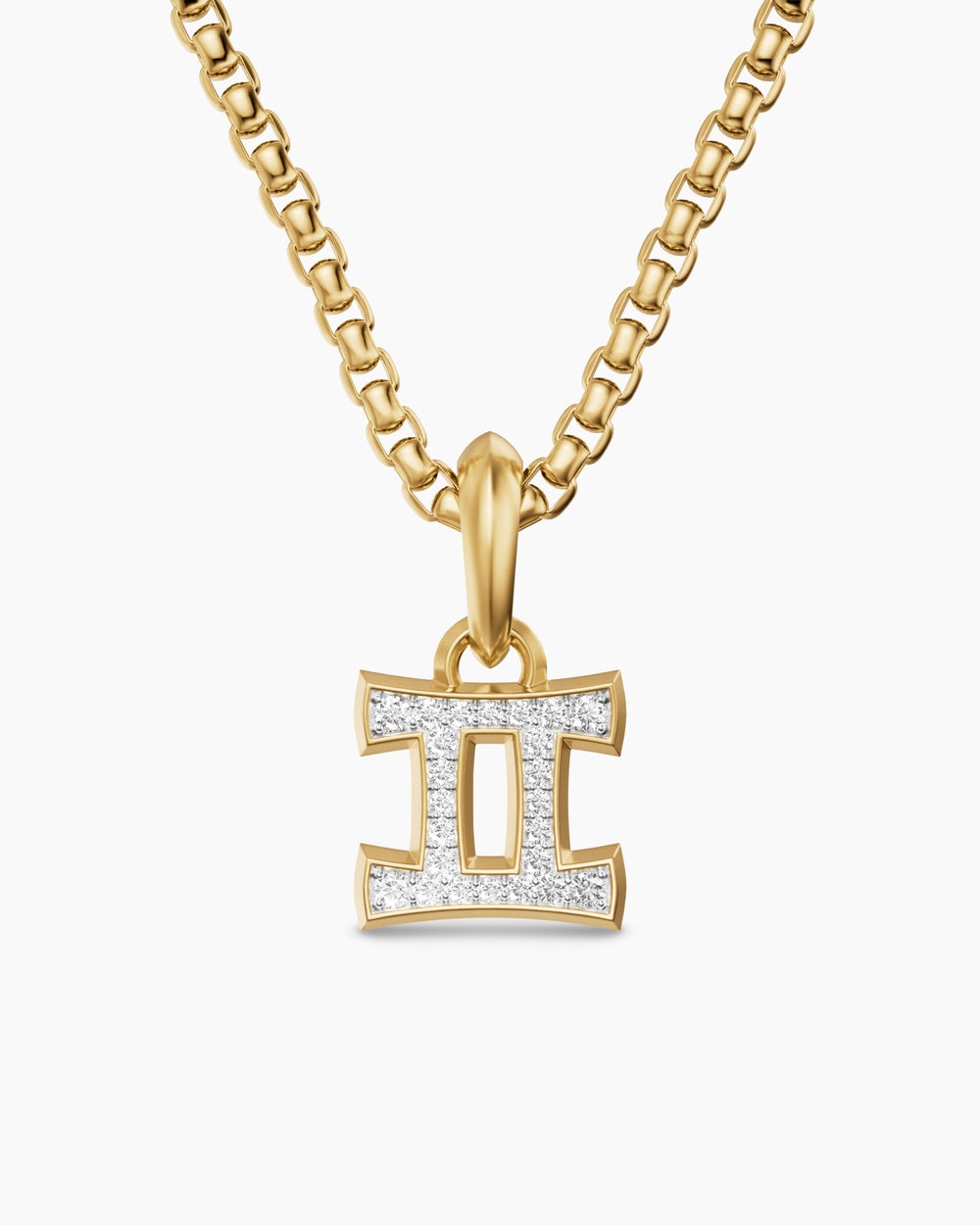 Mens Gemini Amulet in 18K Yellow Gold with Diamonds, 15.2mm