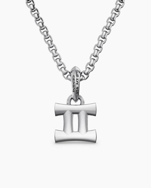 Mens Gemini Amulet in Sterling Silver with Diamonds, 15.2mm