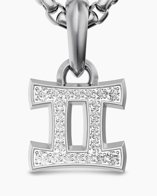 Mens Gemini Amulet in Sterling Silver with Diamonds, 15.2mm