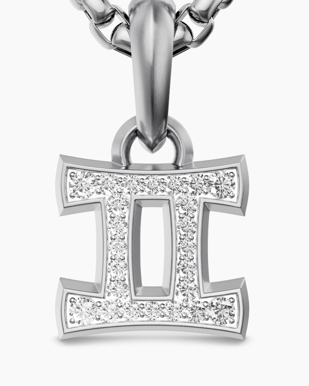 Mens Gemini Amulet in Sterling Silver with Diamonds, 15.2mm