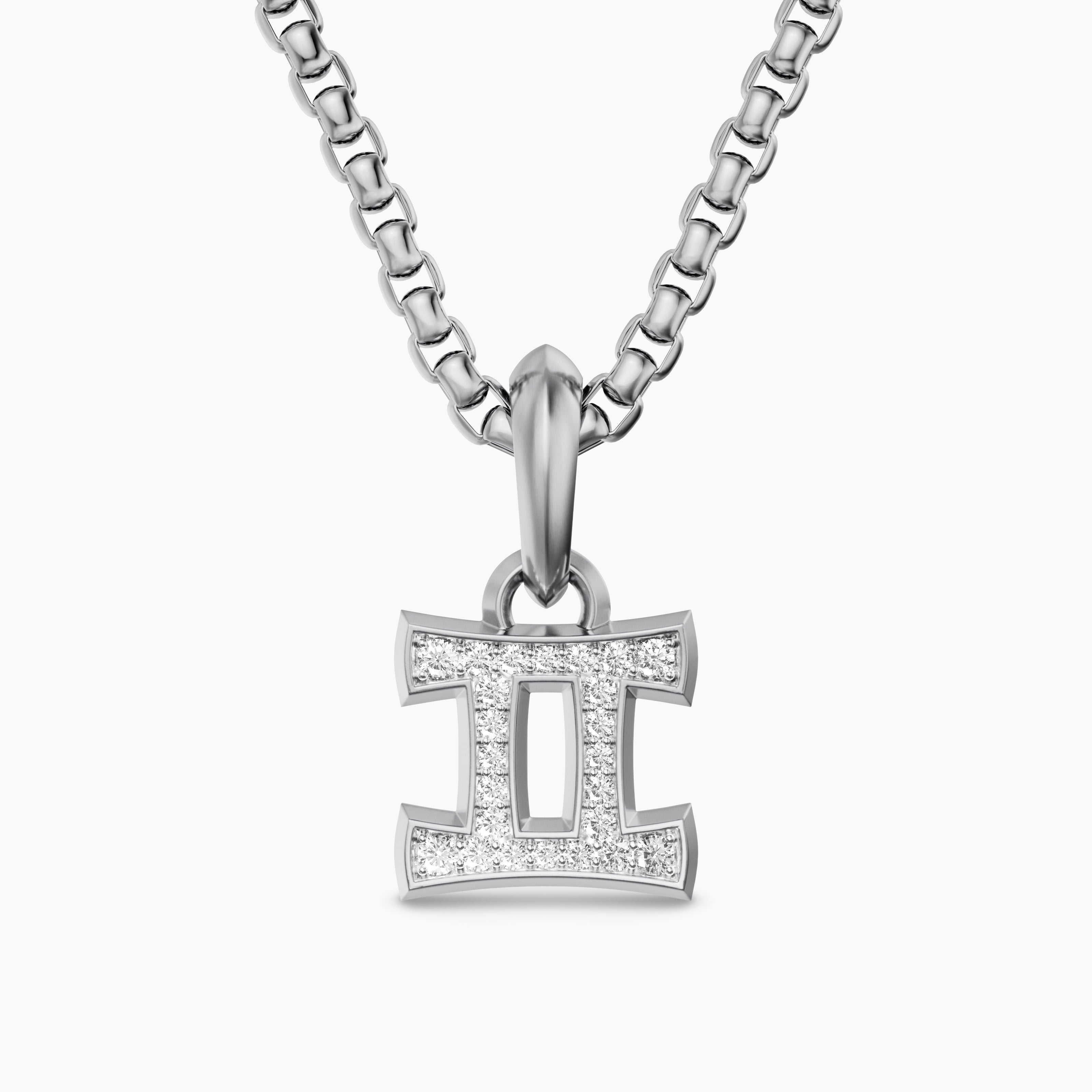 Mens Gemini Amulet in Sterling Silver with Diamonds, 15.2mm