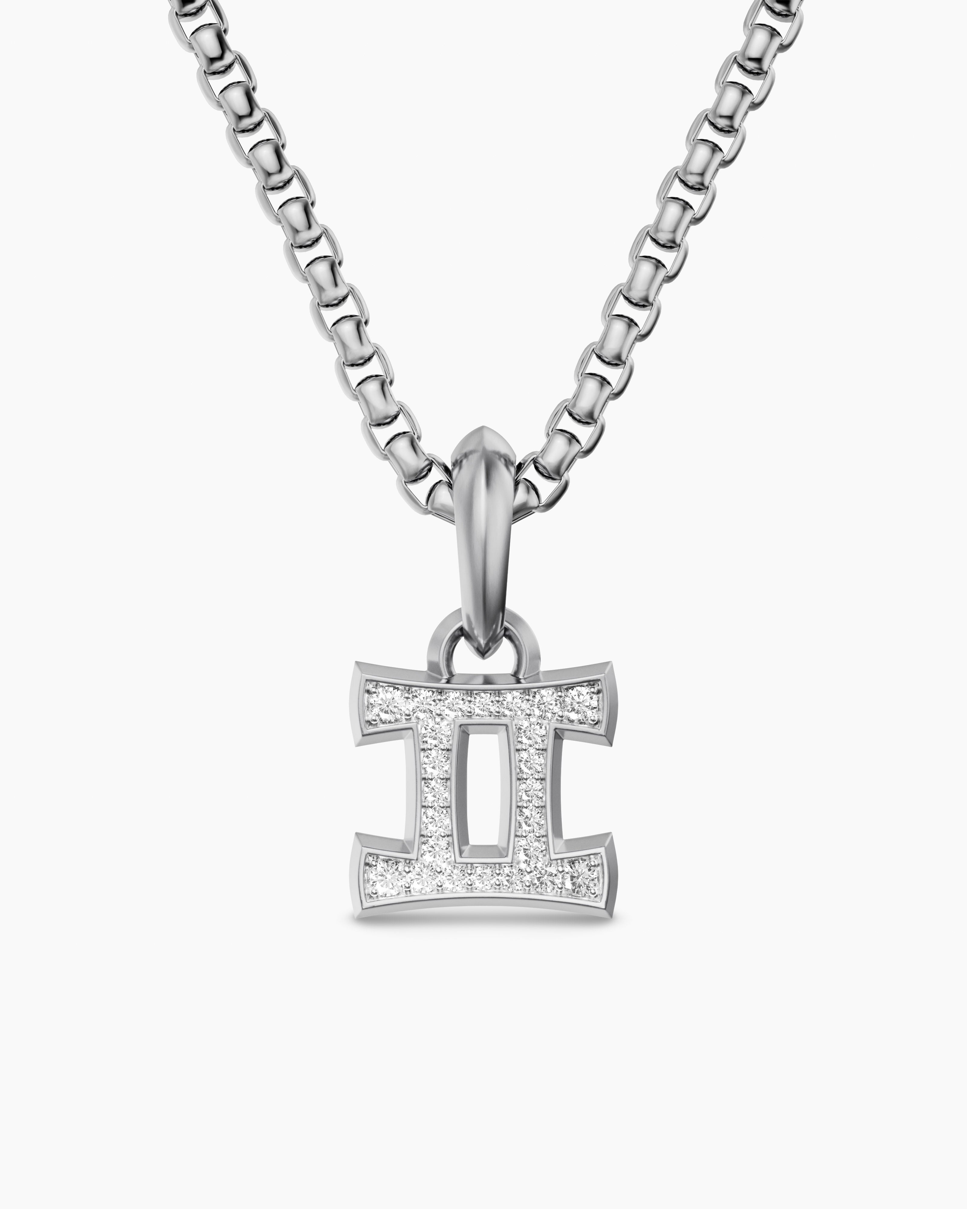 Mens Gemini Amulet in Sterling Silver with Diamonds, 15.2mm