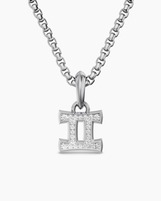 Gemini Amulet in Sterling Silver with Diamonds, 15.2mm