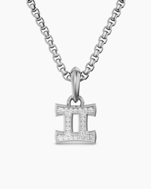 Mens Gemini Amulet in Sterling Silver with Diamonds, 15.2mm