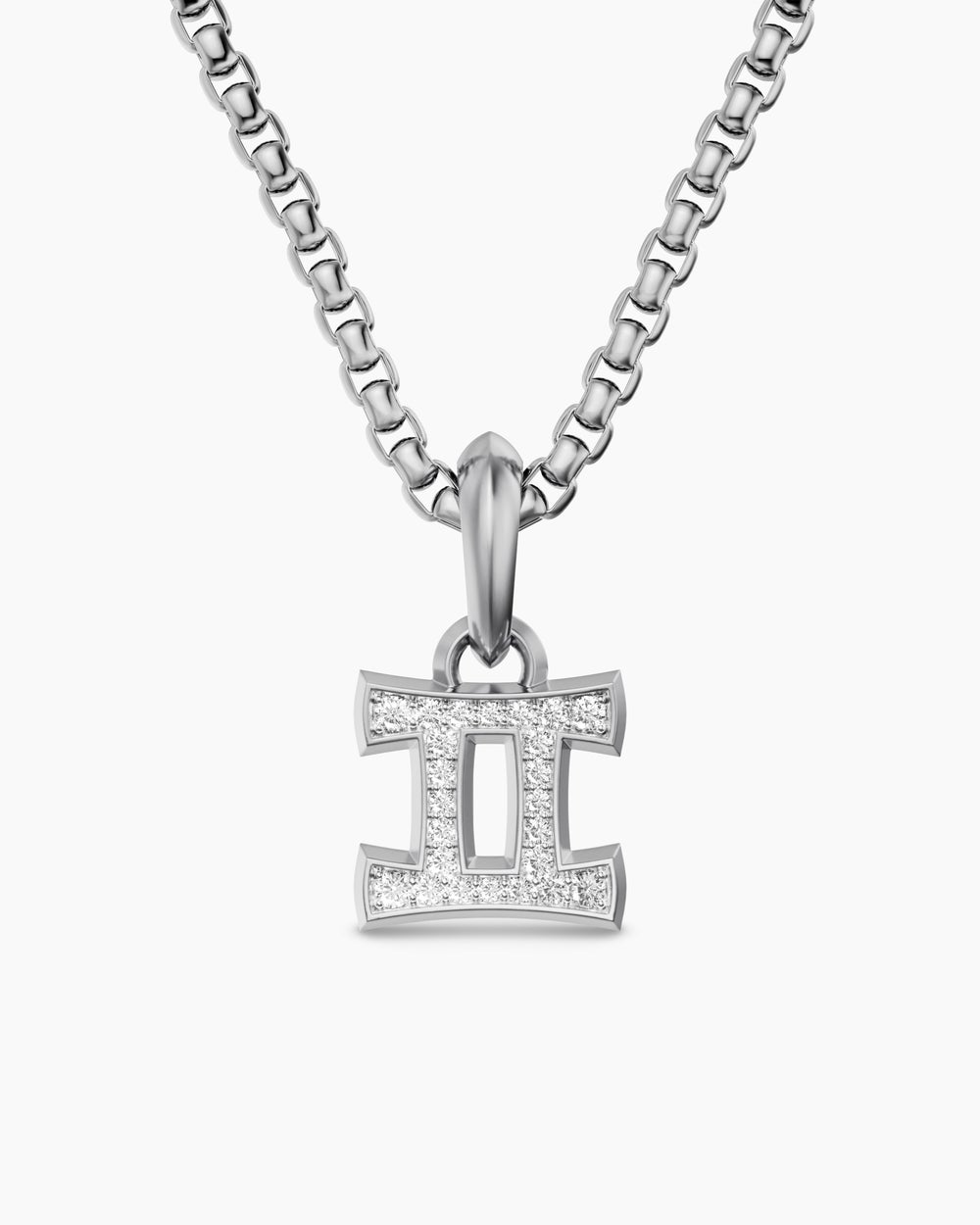 Mens Gemini Amulet in Sterling Silver with Diamonds, 15.2mm