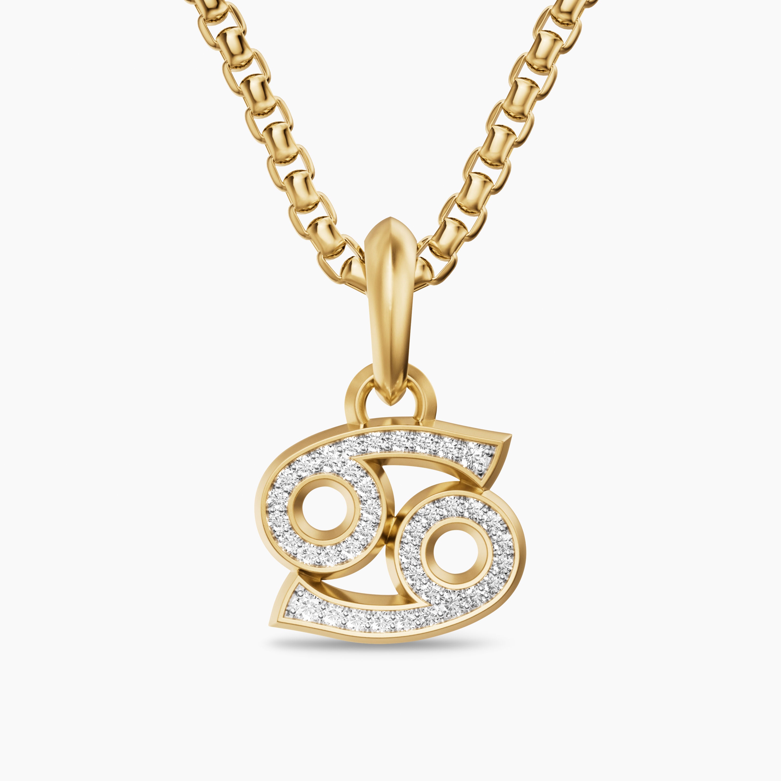 Mens Cancer Amulet in 18K Yellow Gold with Diamonds, 17mm