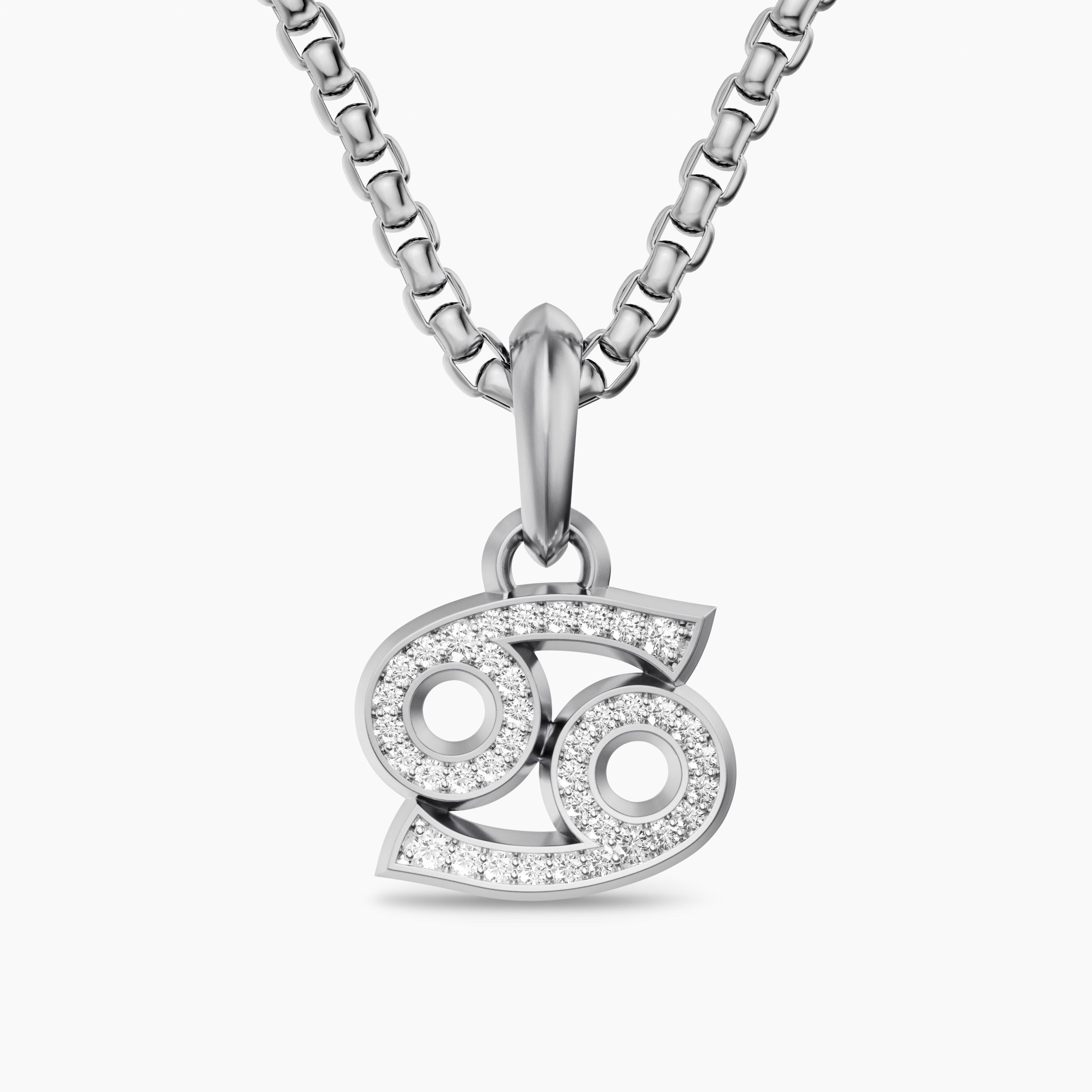 Mens Cancer Amulet in Sterling Silver with Diamonds, 17mm