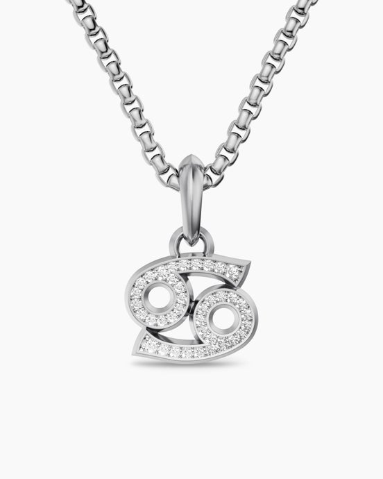 Cancer Amulet in Sterling Silver with Diamonds, 17mm