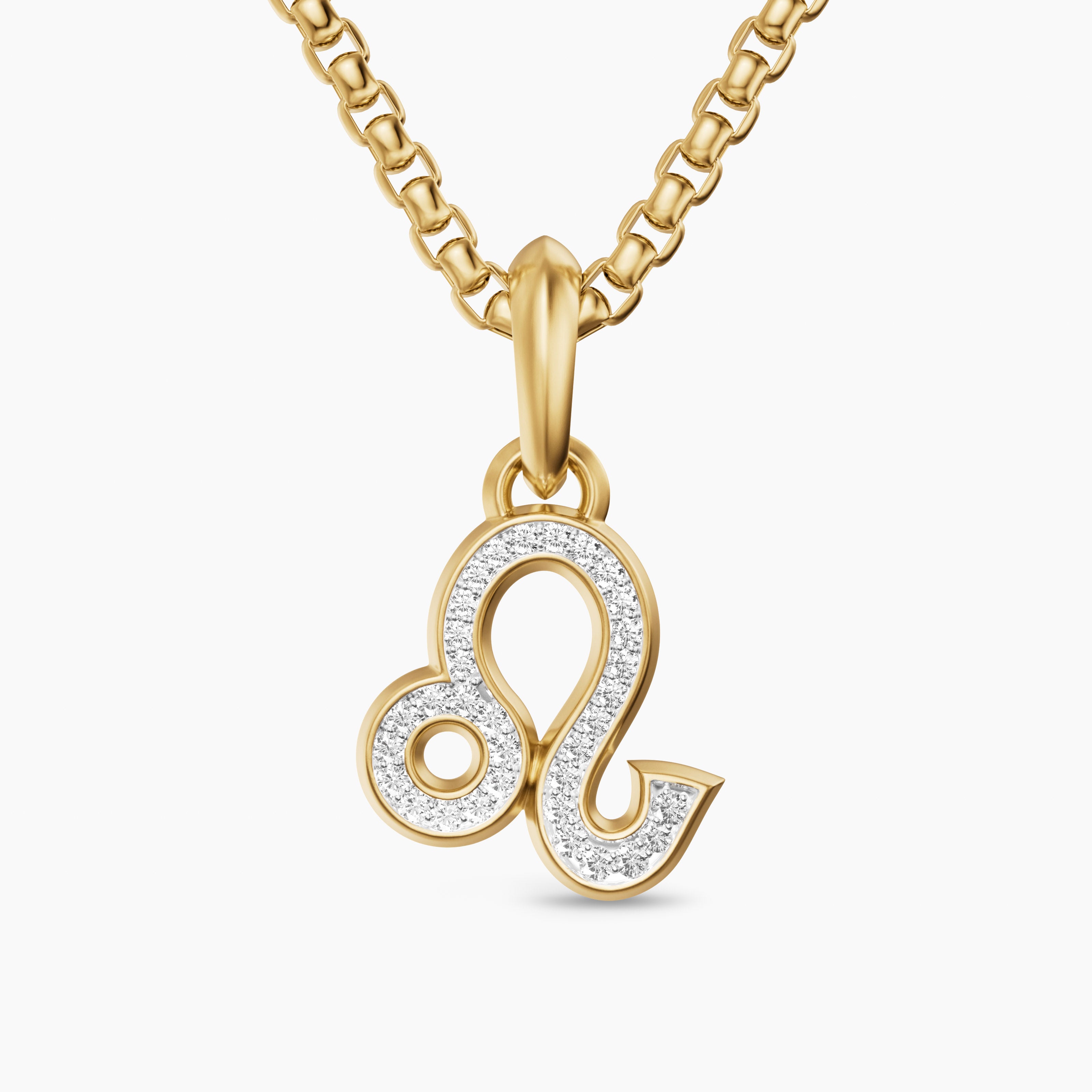Mens Leo Amulet in 18K Yellow Gold with Diamonds, 20mm
