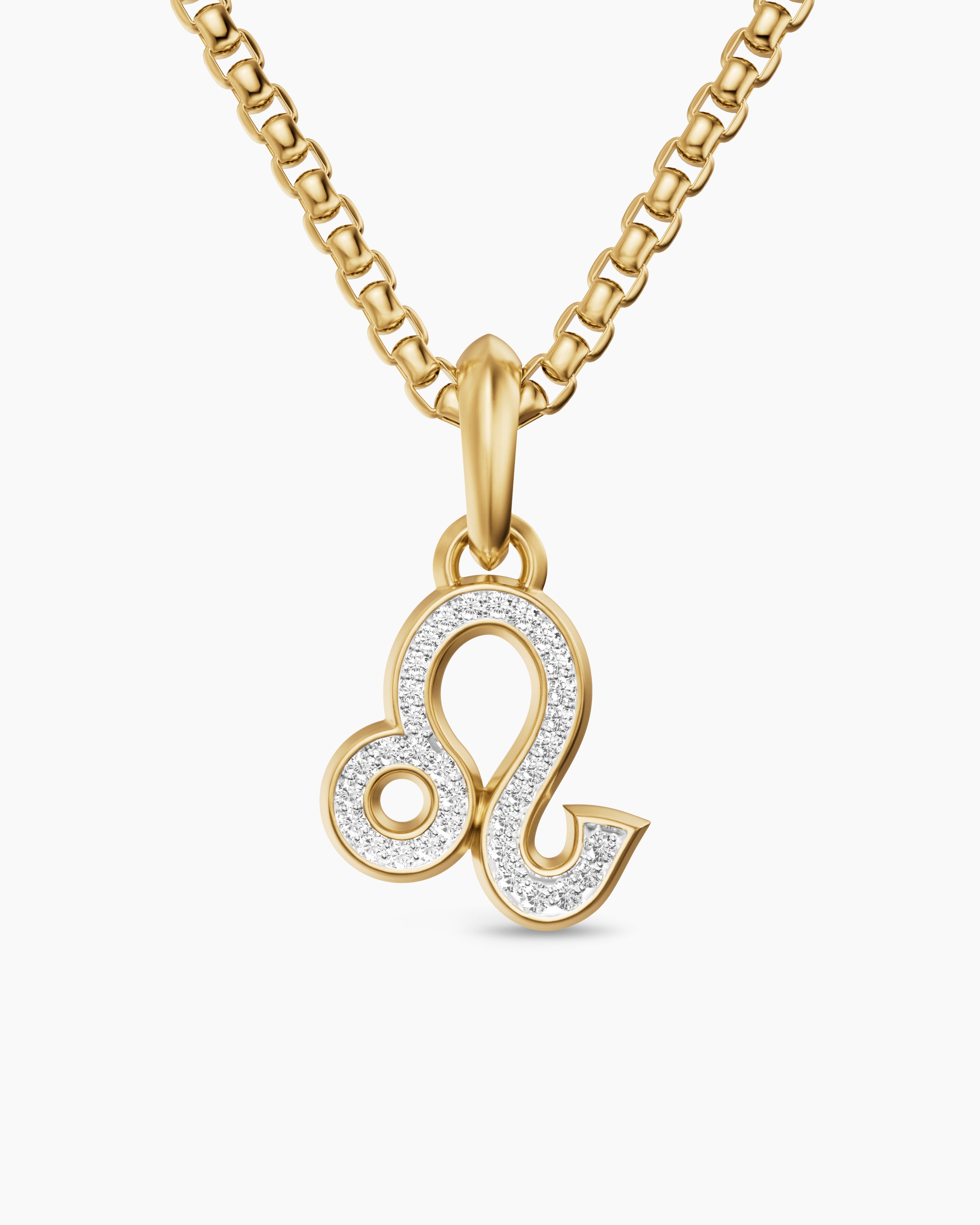 Mens Leo Amulet in 18K Yellow Gold with Diamonds, 20mm