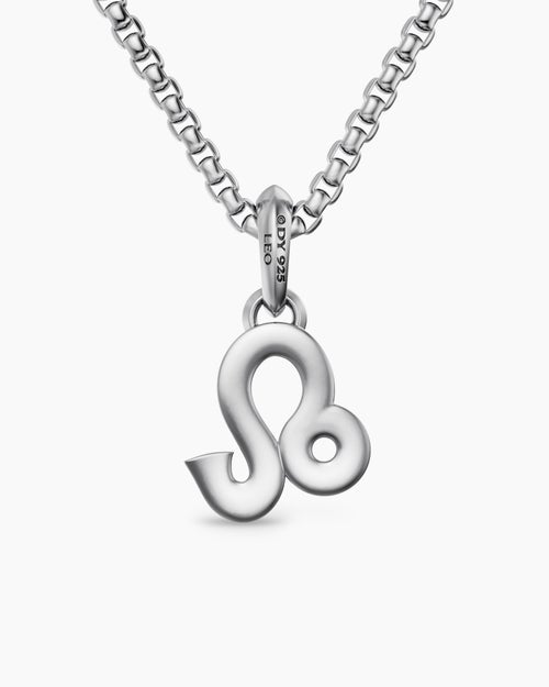 Mens Leo Amulet in Sterling Silver with Diamonds, 20mm