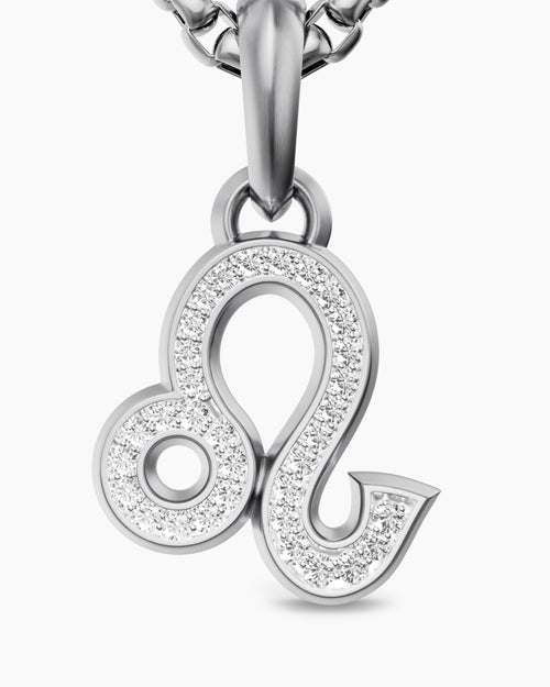 Mens Leo Amulet in Sterling Silver with Diamonds, 20mm