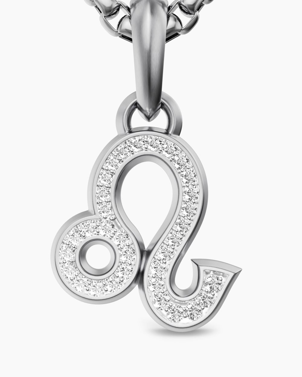 Mens Leo Amulet in Sterling Silver with Diamonds, 20mm