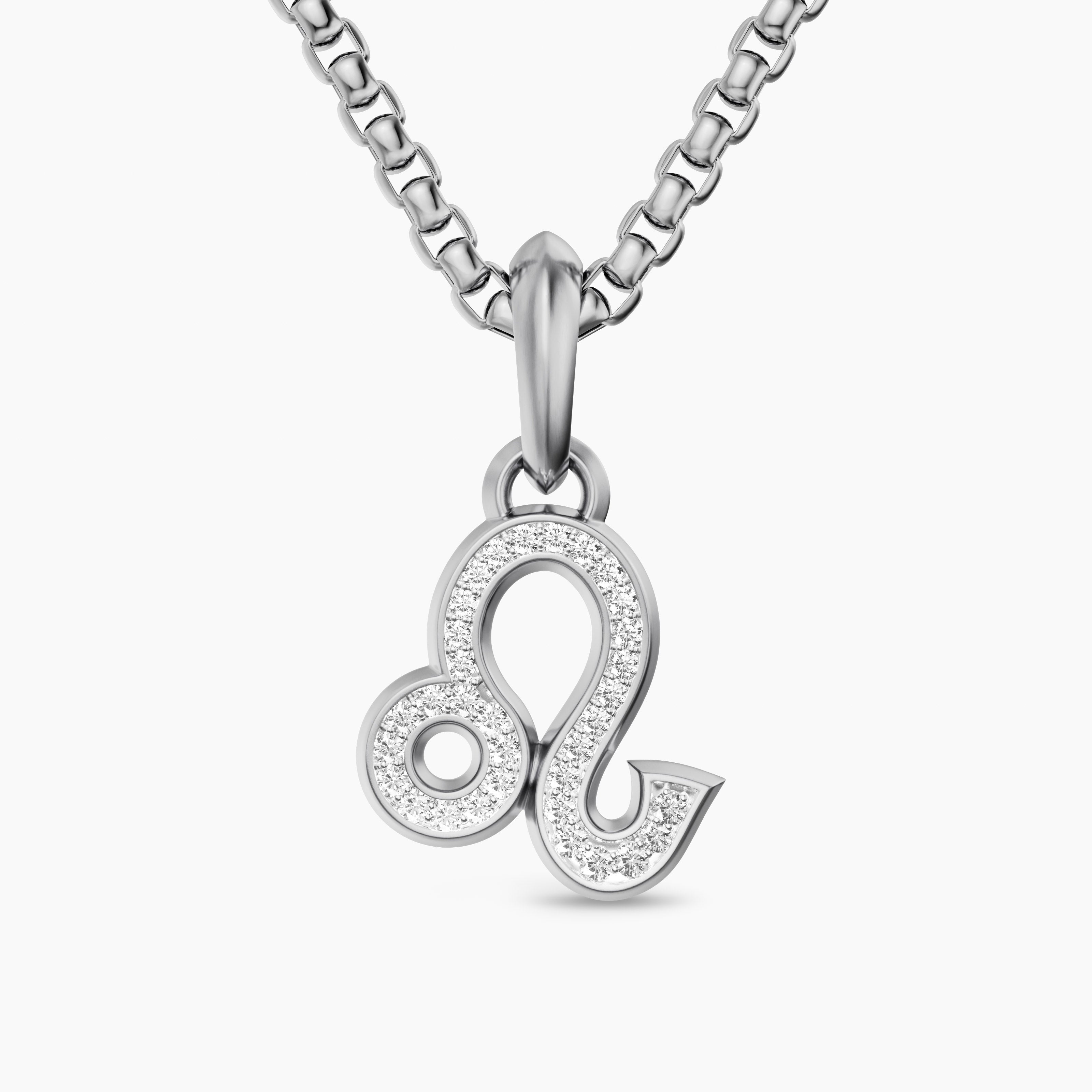Mens Leo Amulet in Sterling Silver with Diamonds, 20mm