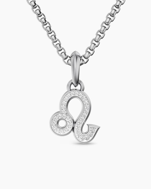 Mens Leo Amulet in Sterling Silver with Diamonds, 20mm