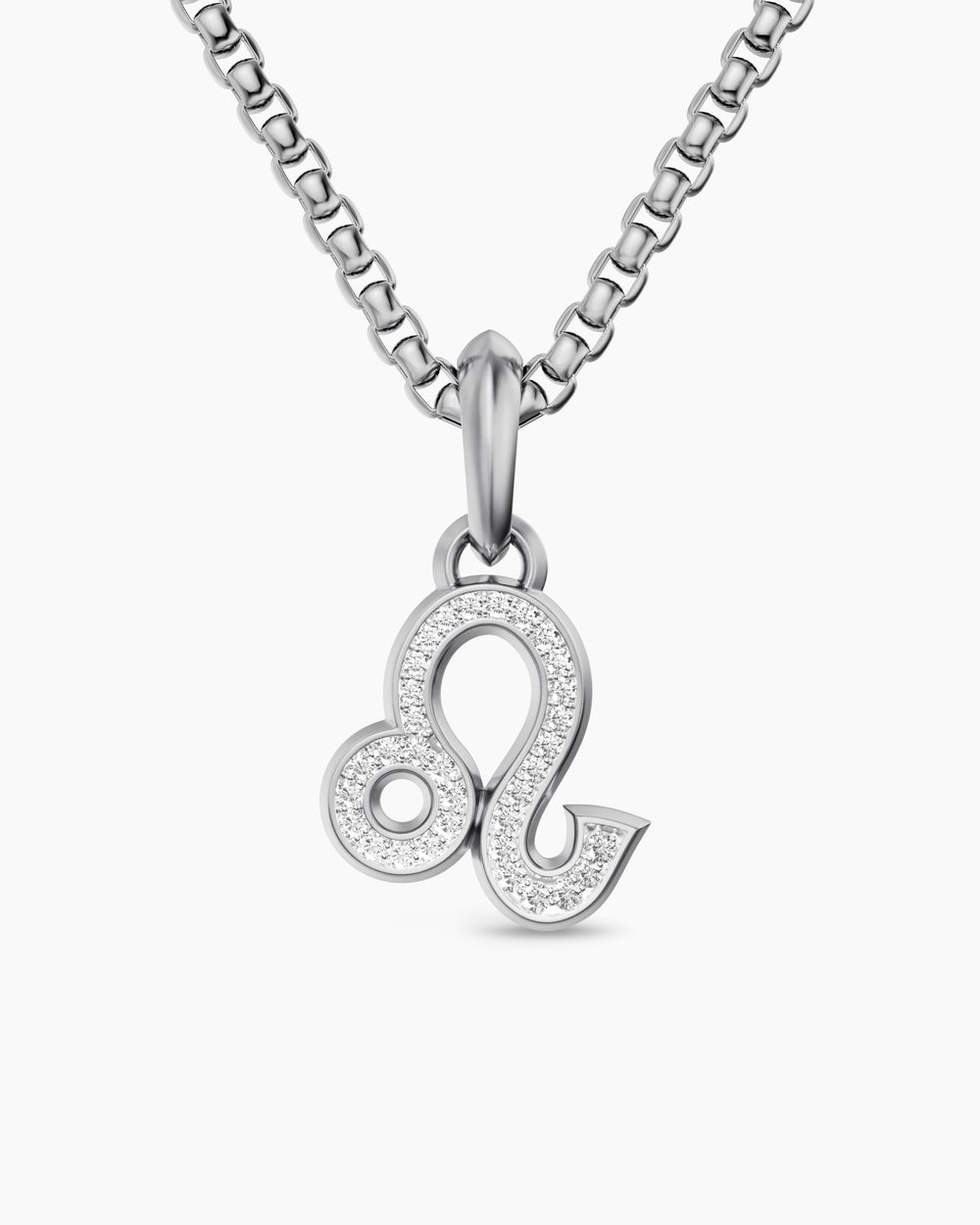 Mens Leo Amulet in Sterling Silver with Diamonds, 20mm