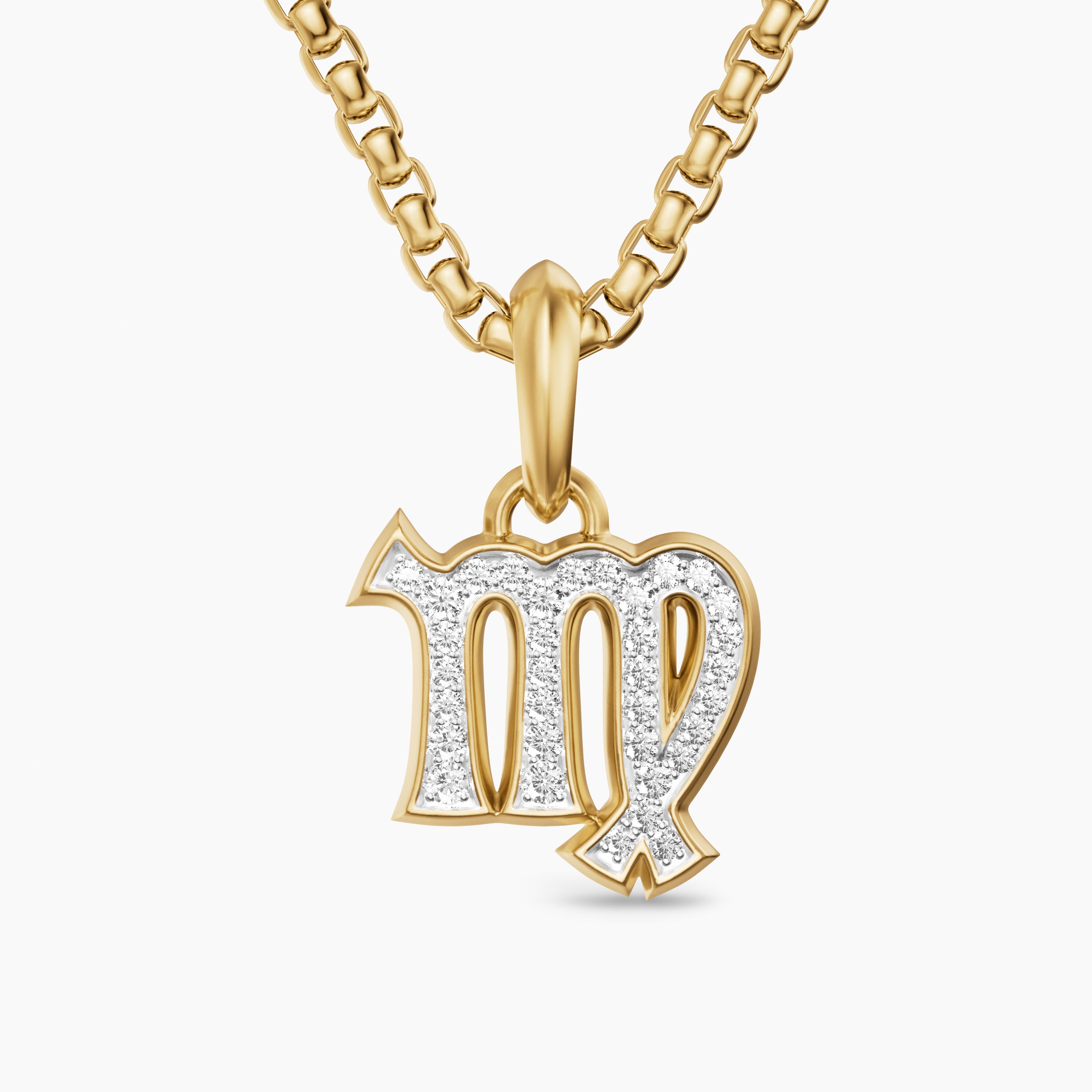 Mens Virgo Amulet in 18K Yellow Gold with Diamonds, 16mm