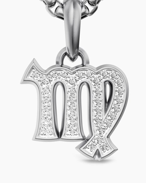 Mens Virgo Amulet in Sterling Silver with Diamonds, 16mm