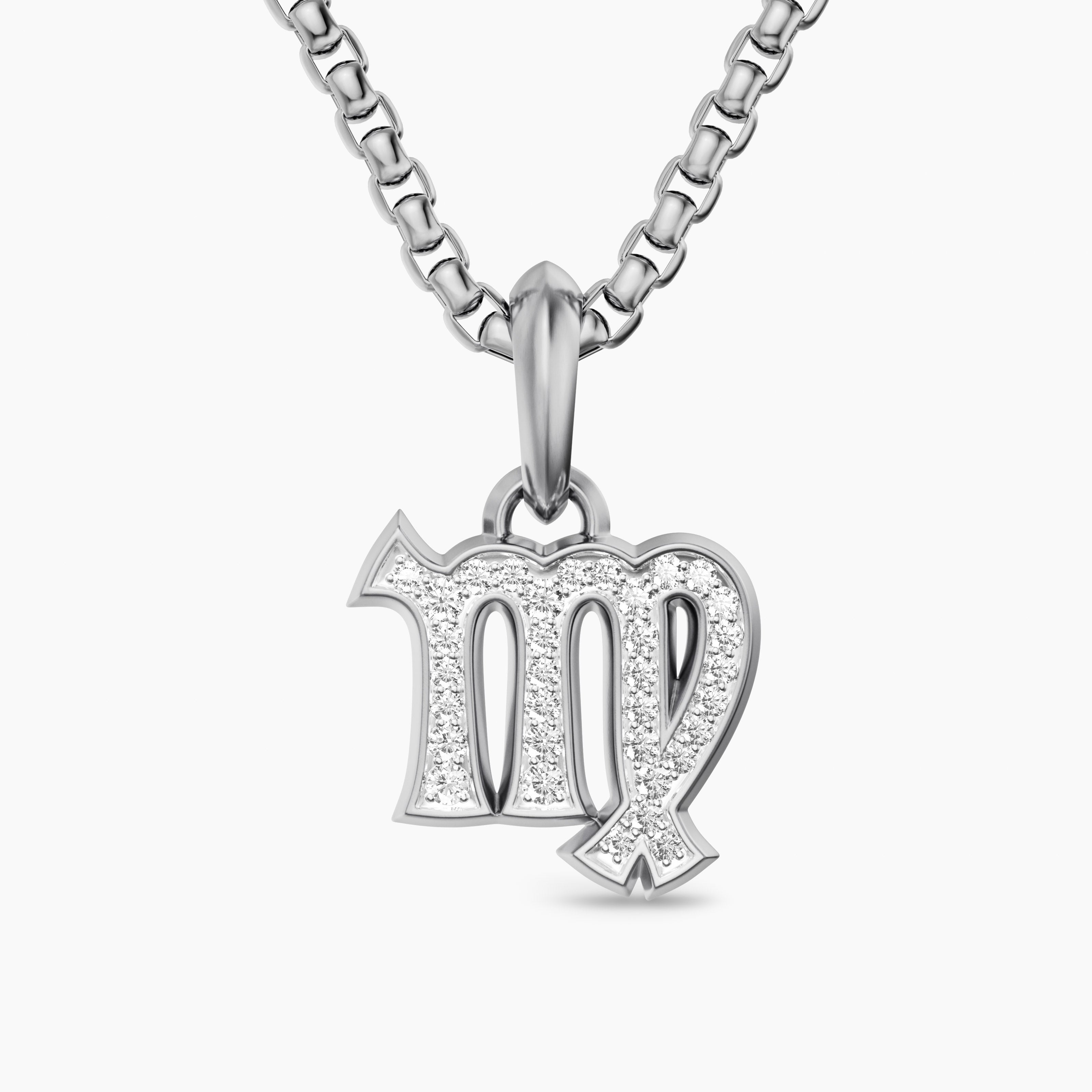 Mens Virgo Amulet in Sterling Silver with Diamonds, 16mm