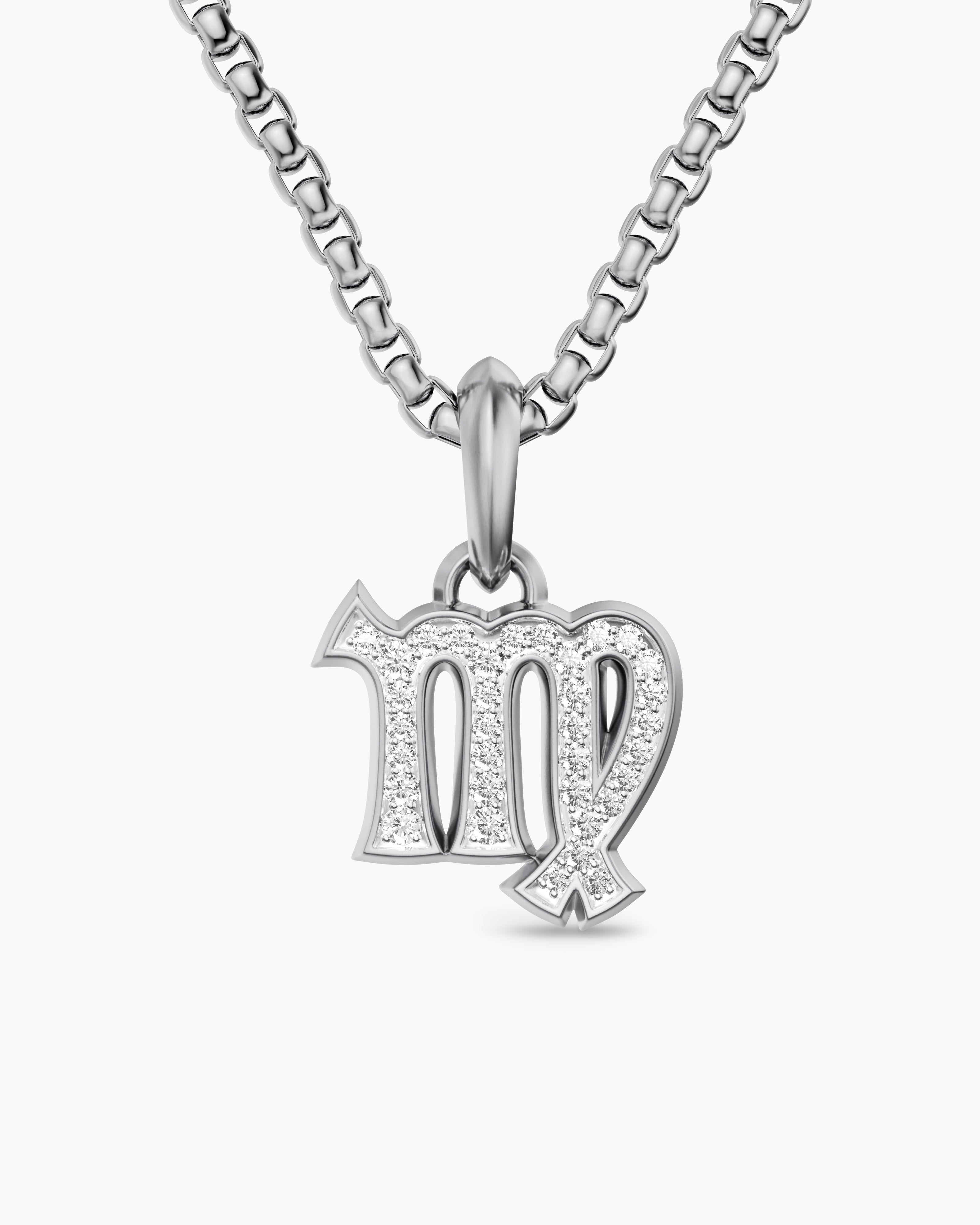 Mens Virgo Amulet in Sterling Silver with Diamonds, 16mm
