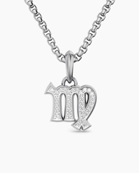 Virgo Amulet in Sterling Silver with Diamonds, 16mm
