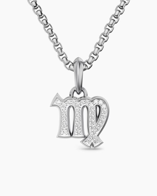 Mens Virgo Amulet in Sterling Silver with Diamonds, 16mm