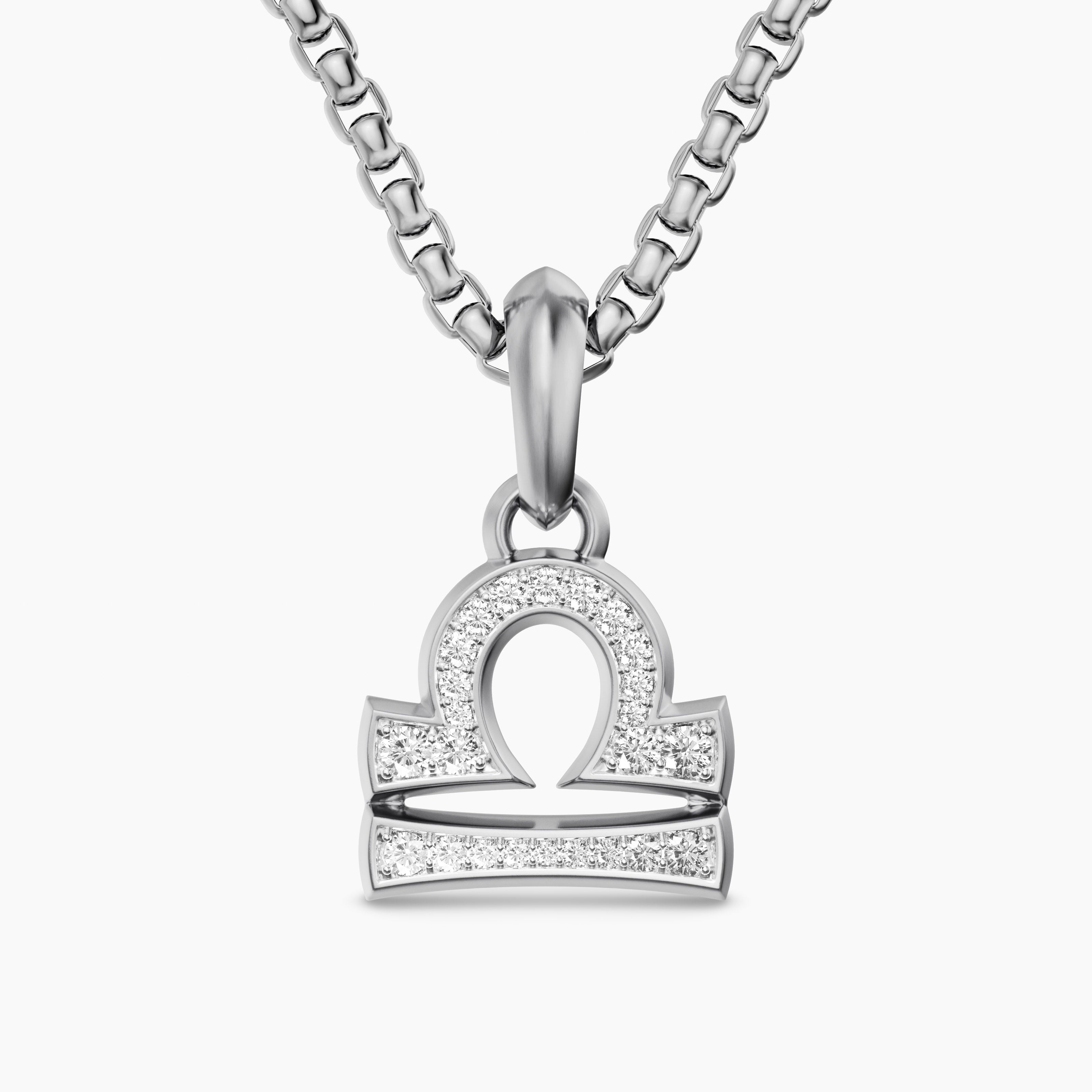Mens Libra Amulet in Sterling Silver with Diamonds, 18.4mm