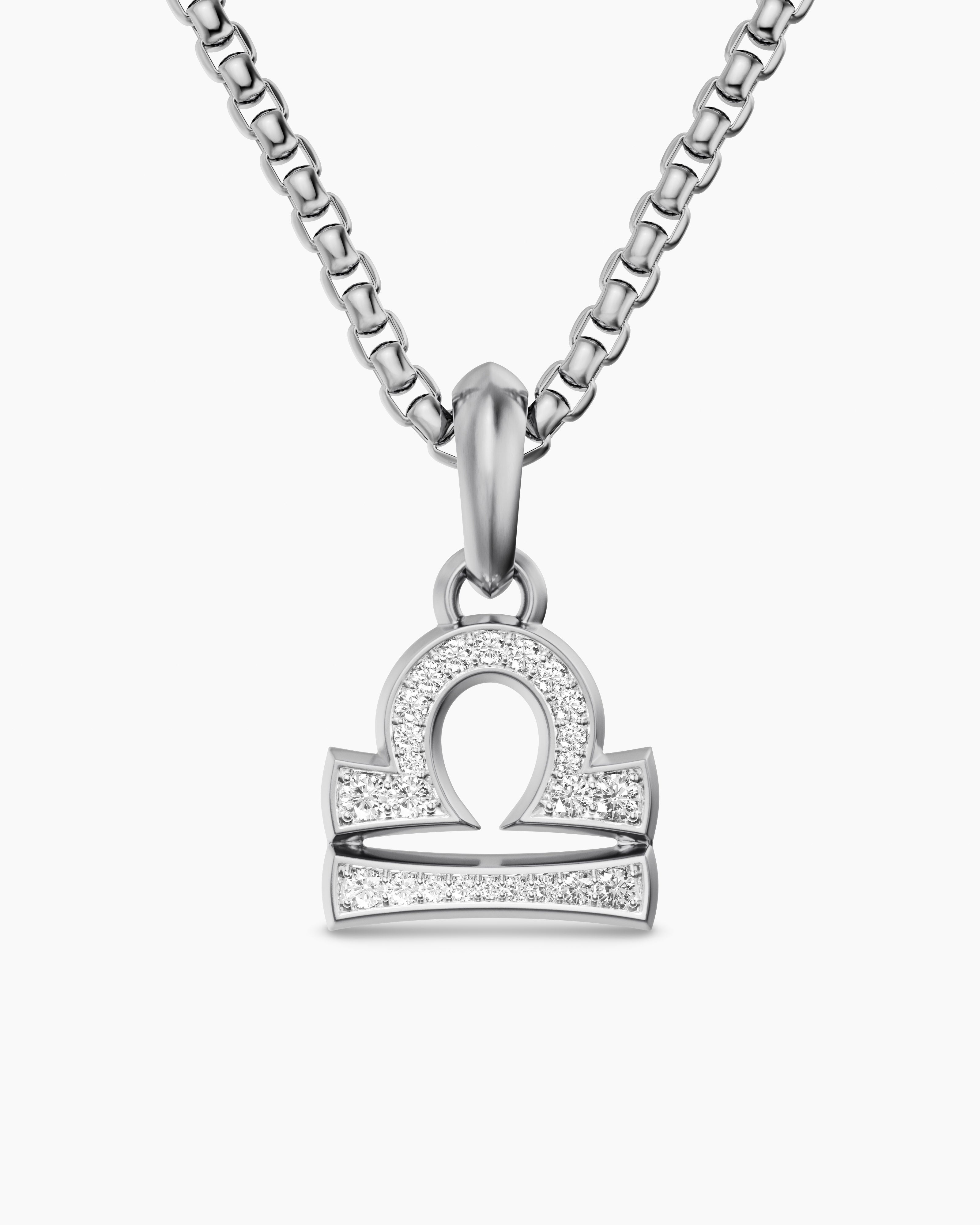 Mens Libra Amulet in Sterling Silver with Diamonds, 18.4mm