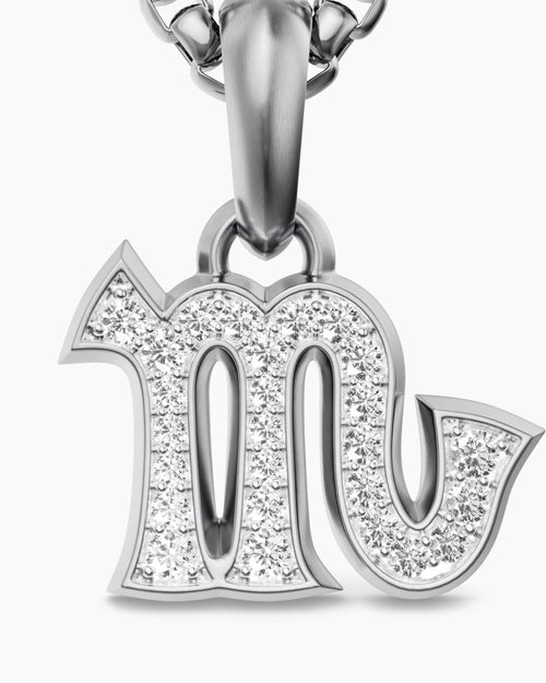 Mens Scorpio Amulet in Sterling Silver with Diamonds, 16mm