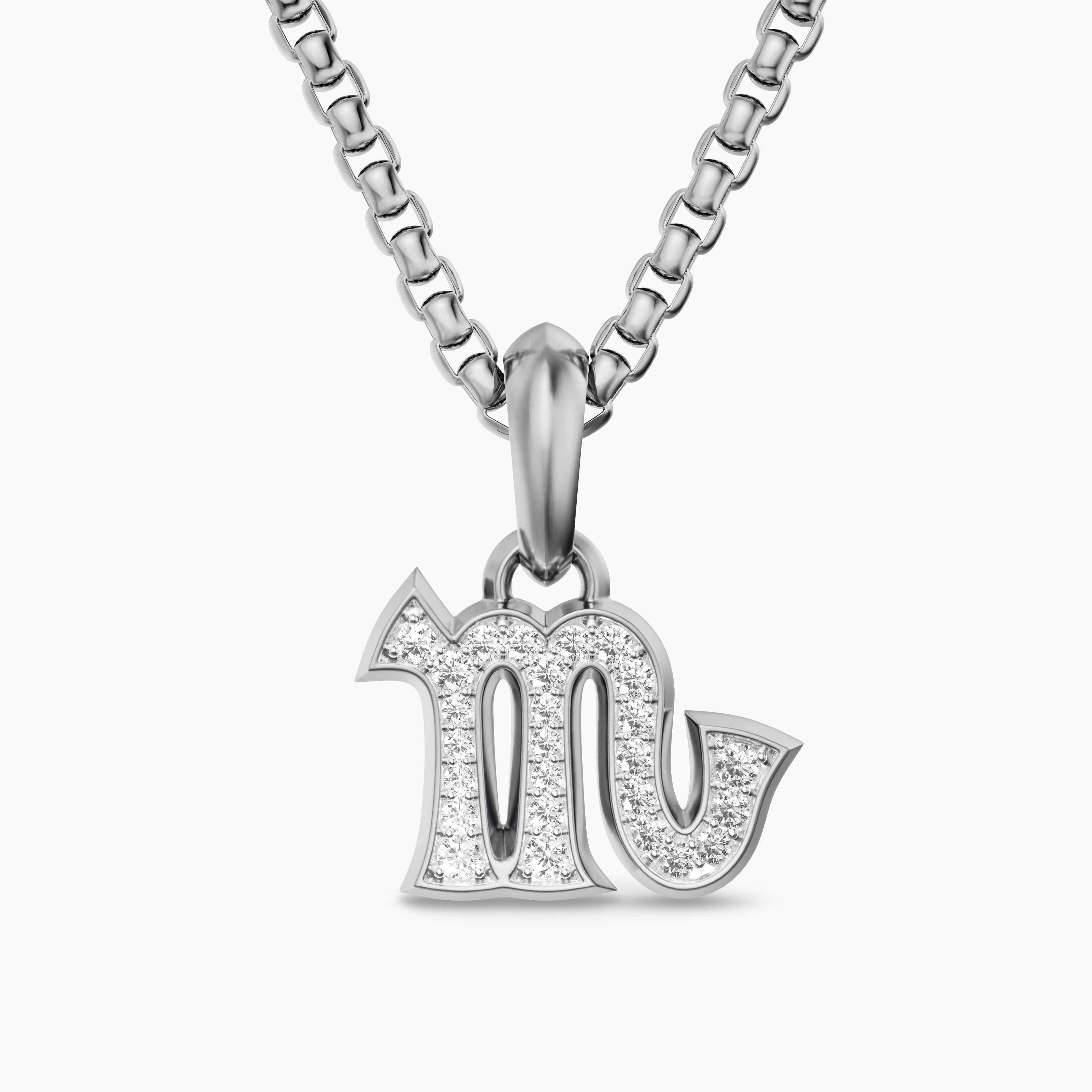 Mens Scorpio Amulet in Sterling Silver with Diamonds, 16mm