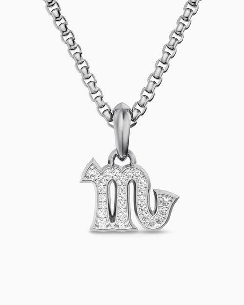 Mens Scorpio Amulet in Sterling Silver with Diamonds, 16mm
