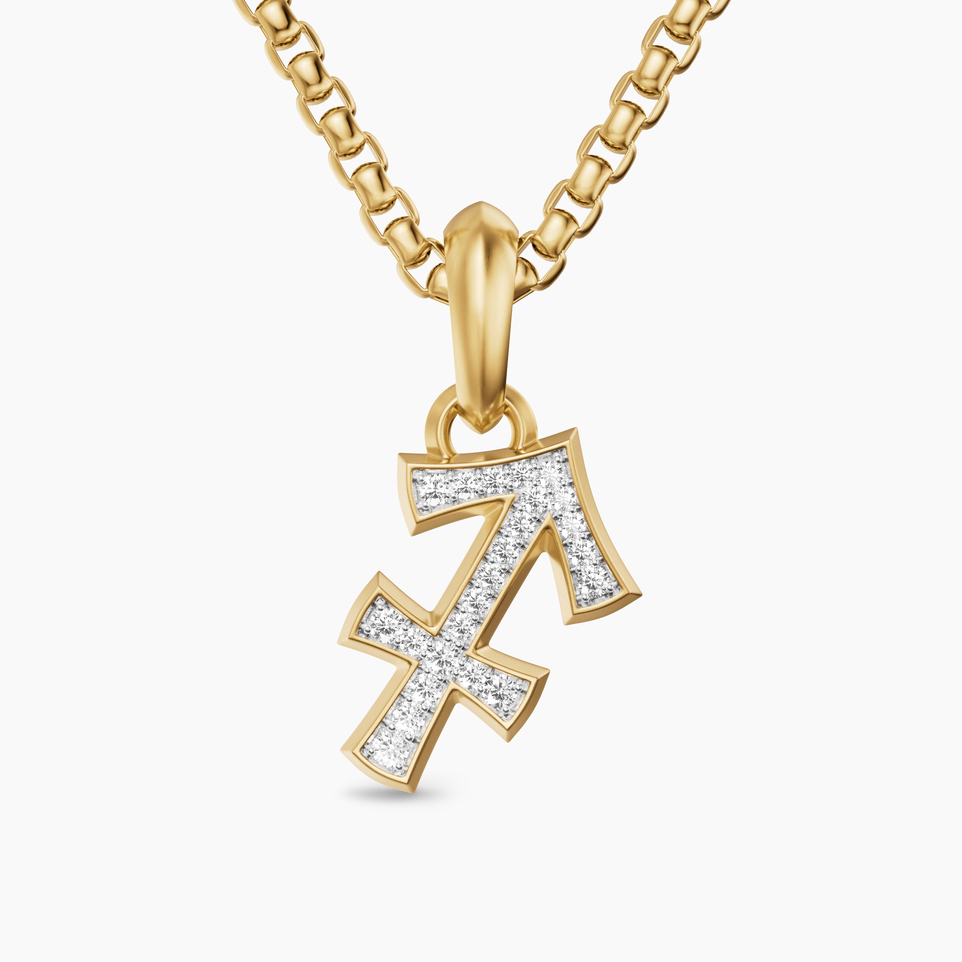 Mens Sagittarius Amulet in 18K Yellow Gold with Diamonds, 19.7mm
