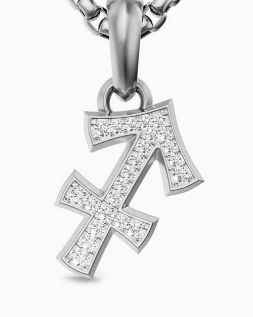 Mens Sagittarius Amulet in Sterling Silver with Diamonds, 19.7mm