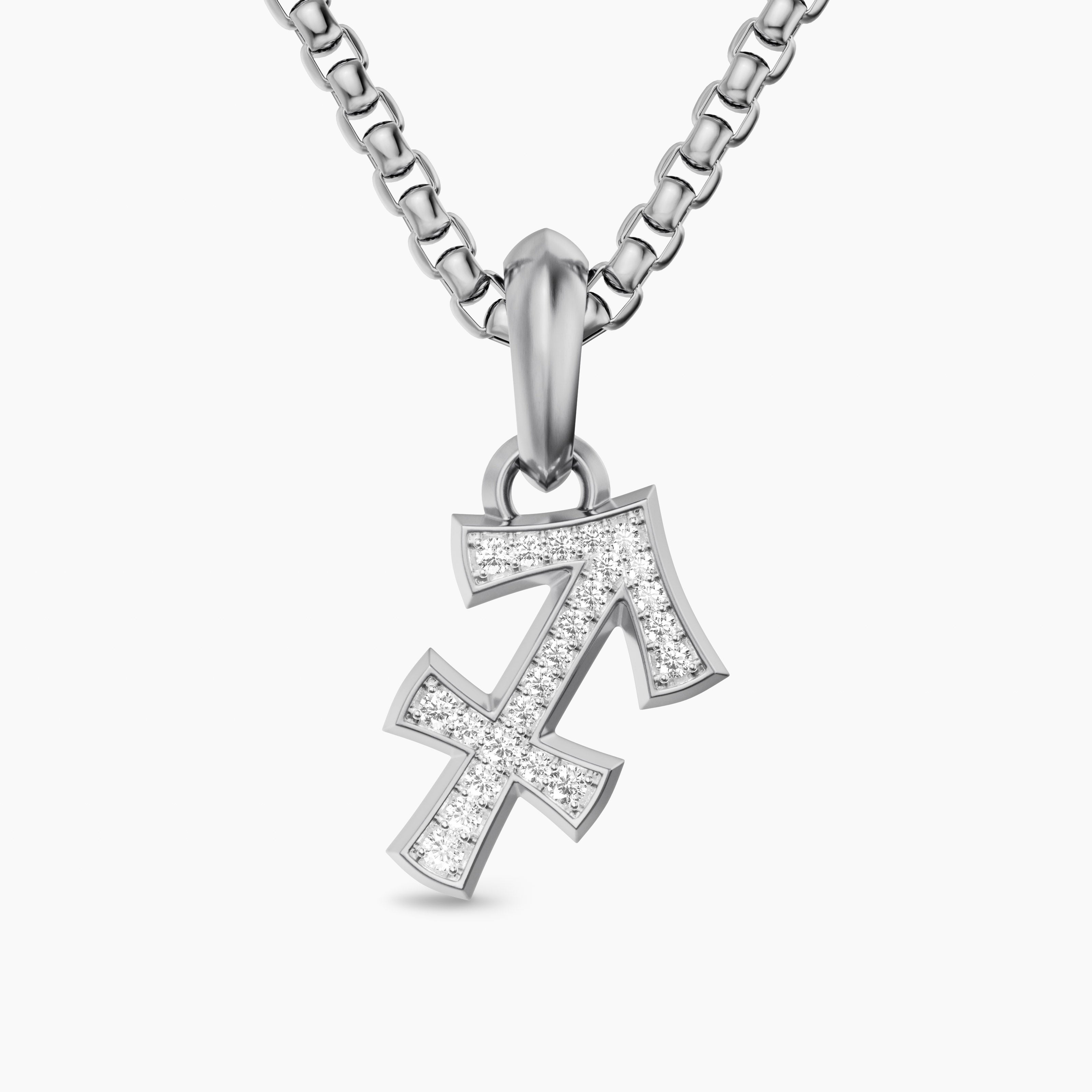 Mens Sagittarius Amulet in Sterling Silver with Diamonds, 19.7mm