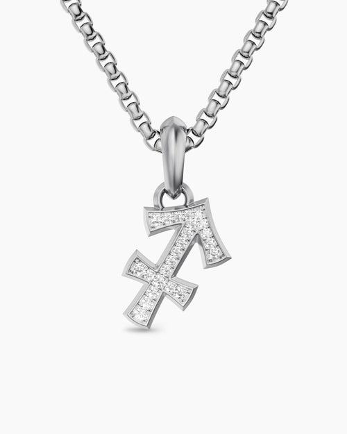 Mens Sagittarius Amulet in Sterling Silver with Diamonds, 19.7mm