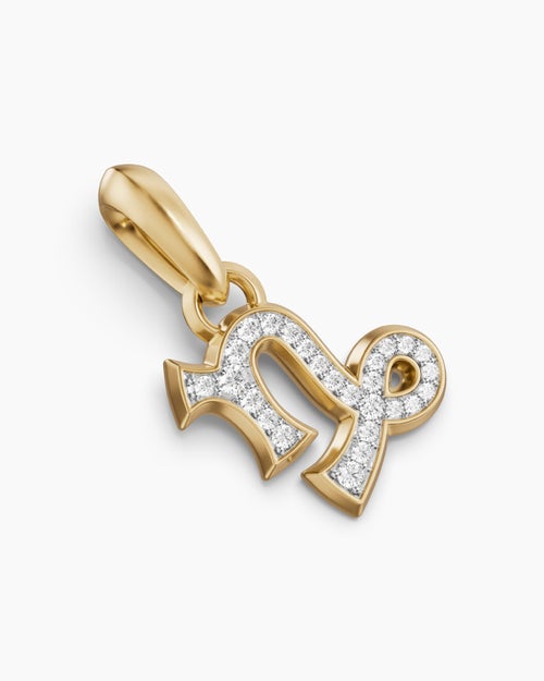 Mens Capricorn Amulet in 18K Yellow Gold with Diamonds, 18.5mm