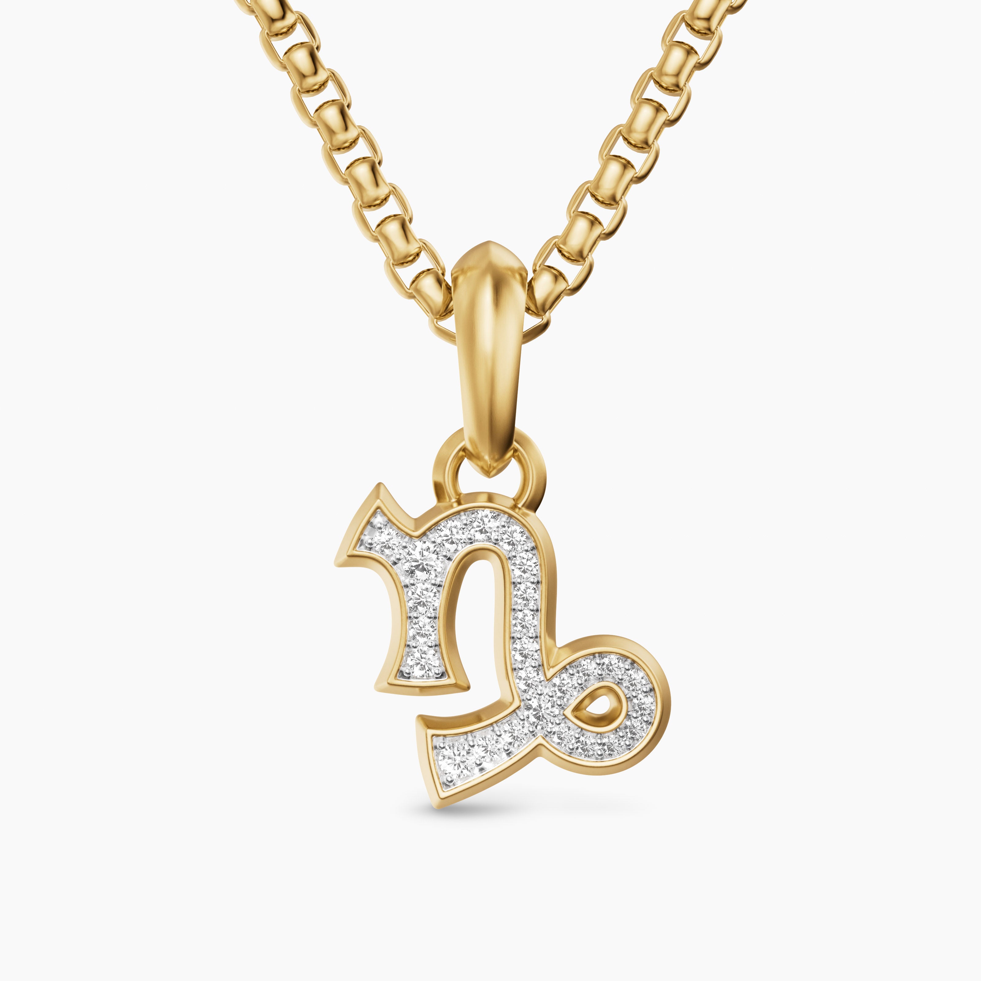 Mens Capricorn Amulet in 18K Yellow Gold with Diamonds, 18.5mm
