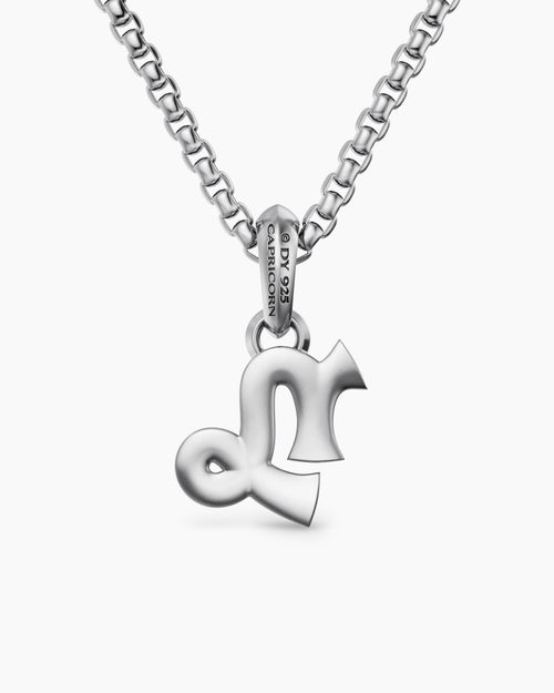 Mens Capricorn Amulet in Sterling Silver with Diamonds, 18.5mm