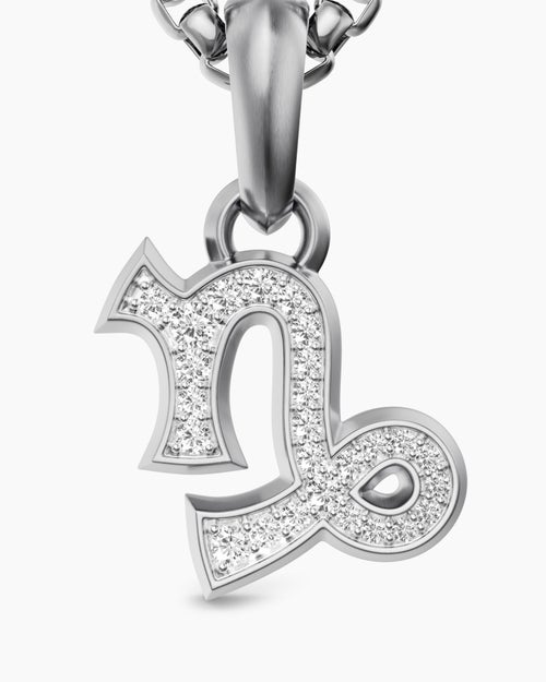 Mens Capricorn Amulet in Sterling Silver with Diamonds, 18.5mm