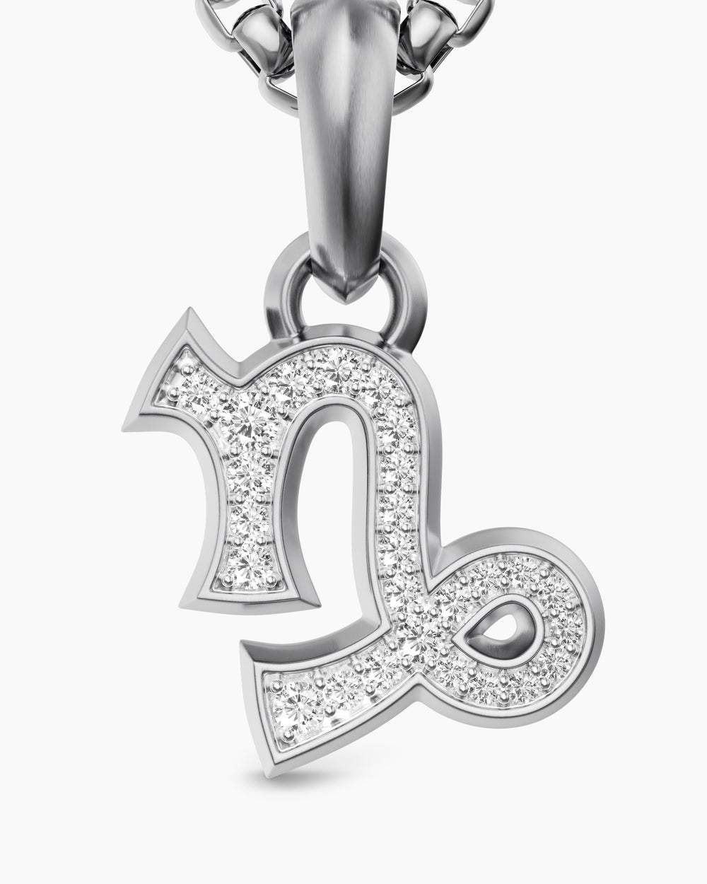 Mens Capricorn Amulet in Sterling Silver with Diamonds, 18.5mm