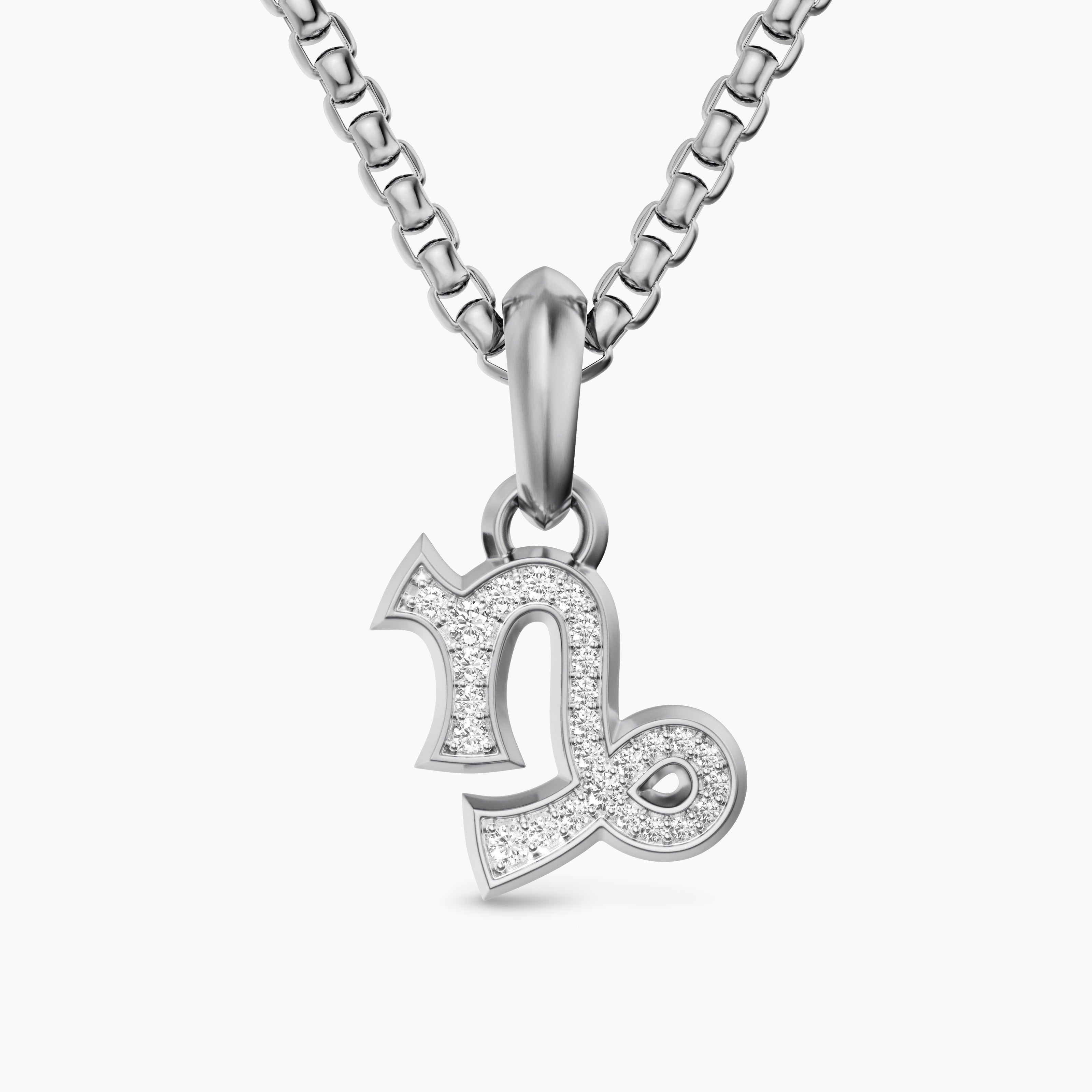 Mens Capricorn Amulet in Sterling Silver with Diamonds, 18.5mm