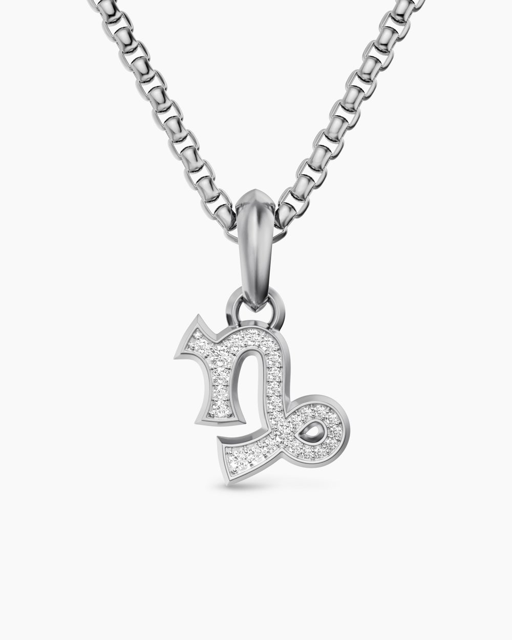 Mens Capricorn Amulet in Sterling Silver with Diamonds, 18.5mm