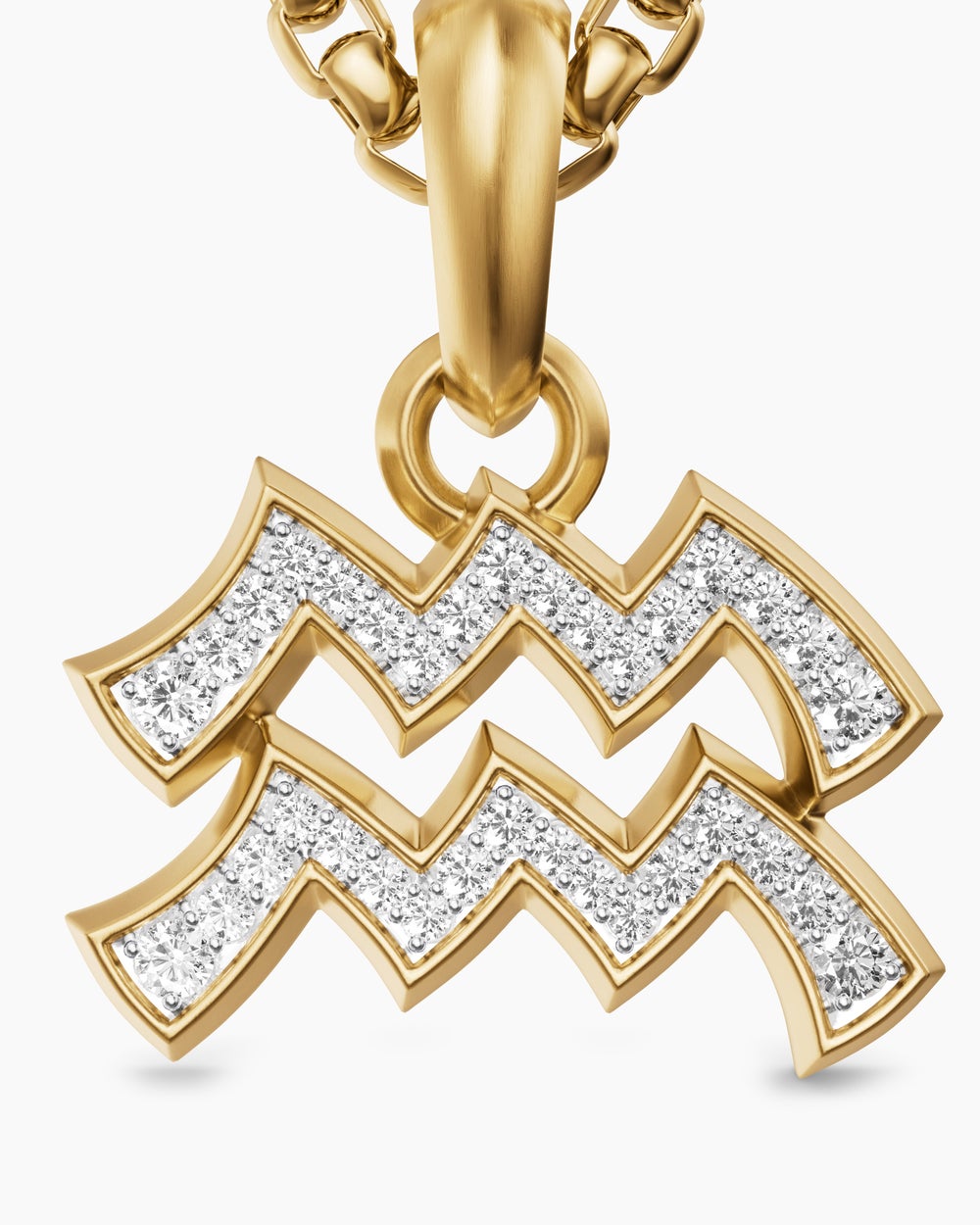 Mens Aquarius Amulet in 18K Yellow Gold with Diamonds, 17.2mm