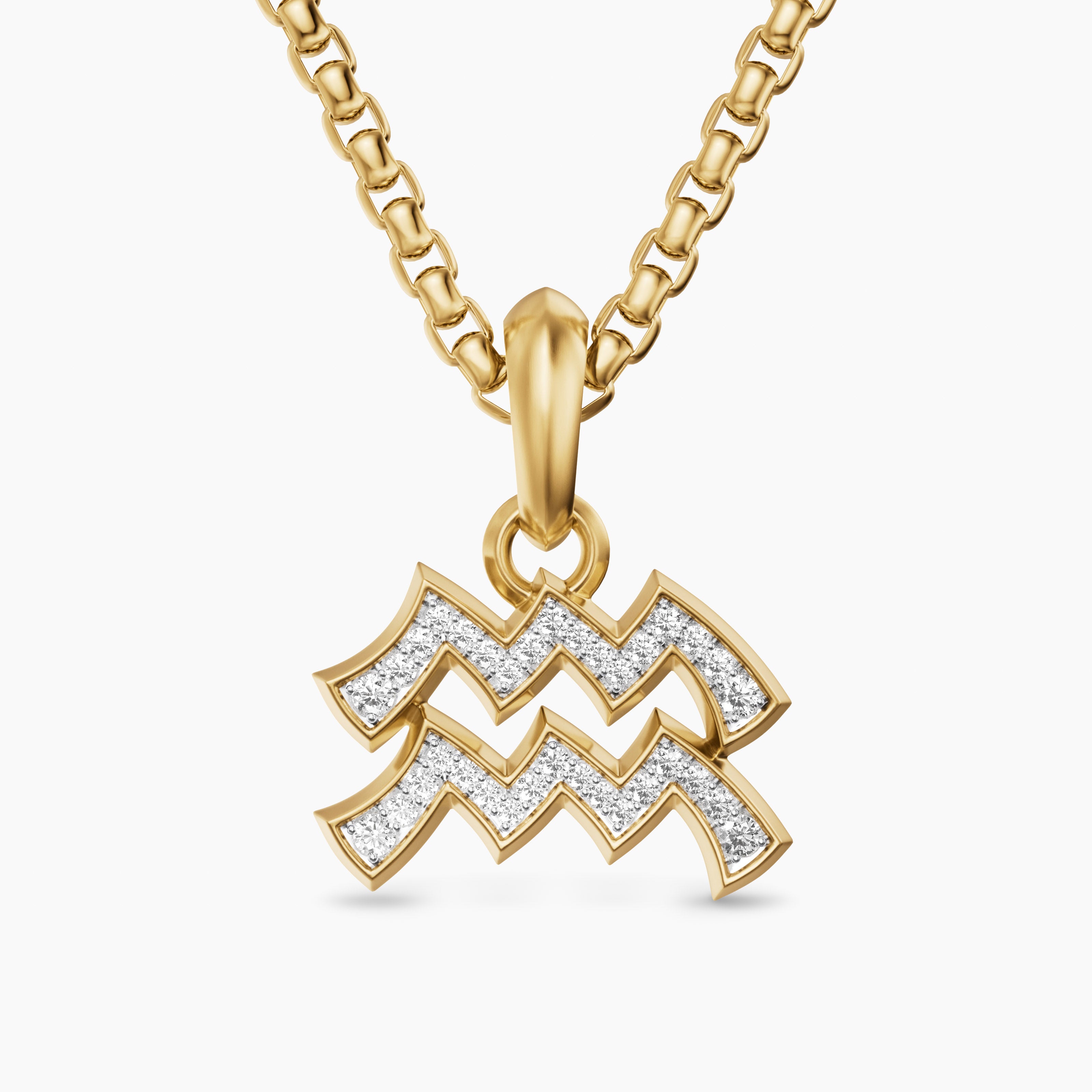Mens Aquarius Amulet in 18K Yellow Gold with Diamonds, 17.2mm