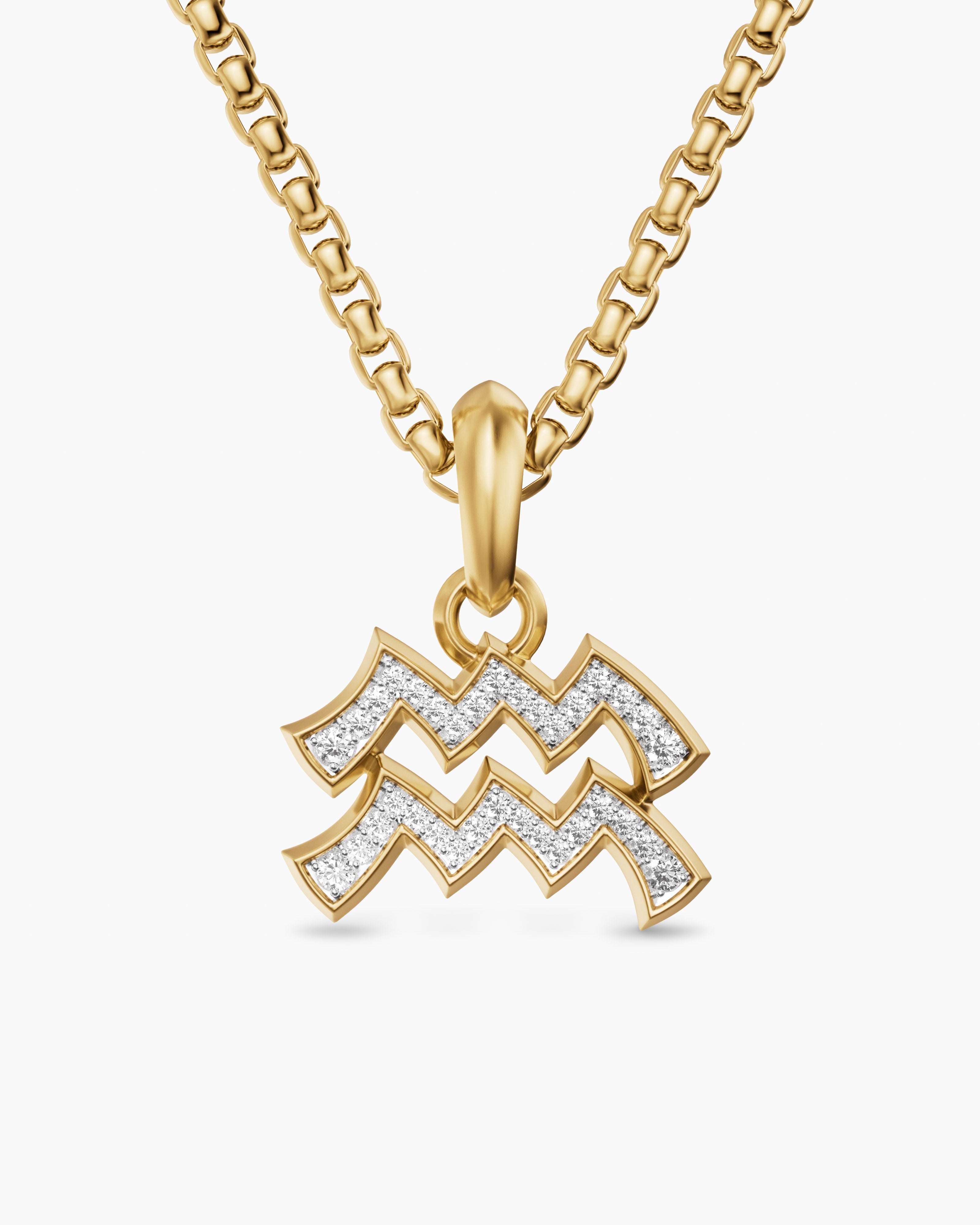 Mens Aquarius Amulet in 18K Yellow Gold with Diamonds, 17.2mm